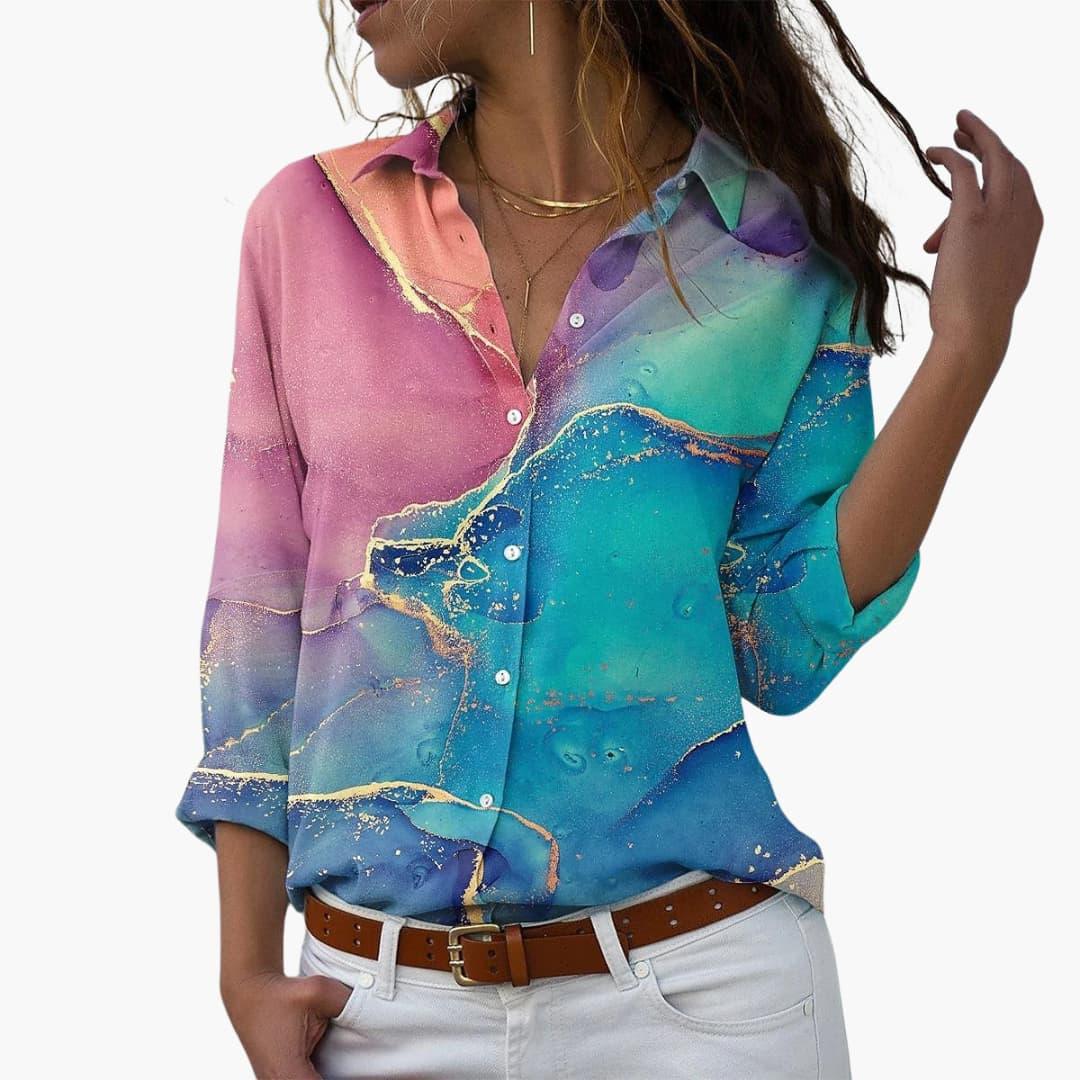 Casual women's short sleeve floral summer blouse, featuring a relaxed fit for ultimate comfort.