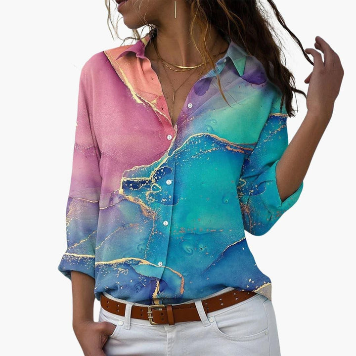 Casual women's short sleeve floral summer blouse, featuring a relaxed fit for ultimate comfort.