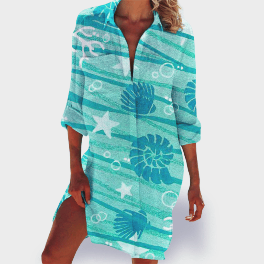 Stylish women's vibrant summer holiday dress, lightweight and flattering for easy comfort.