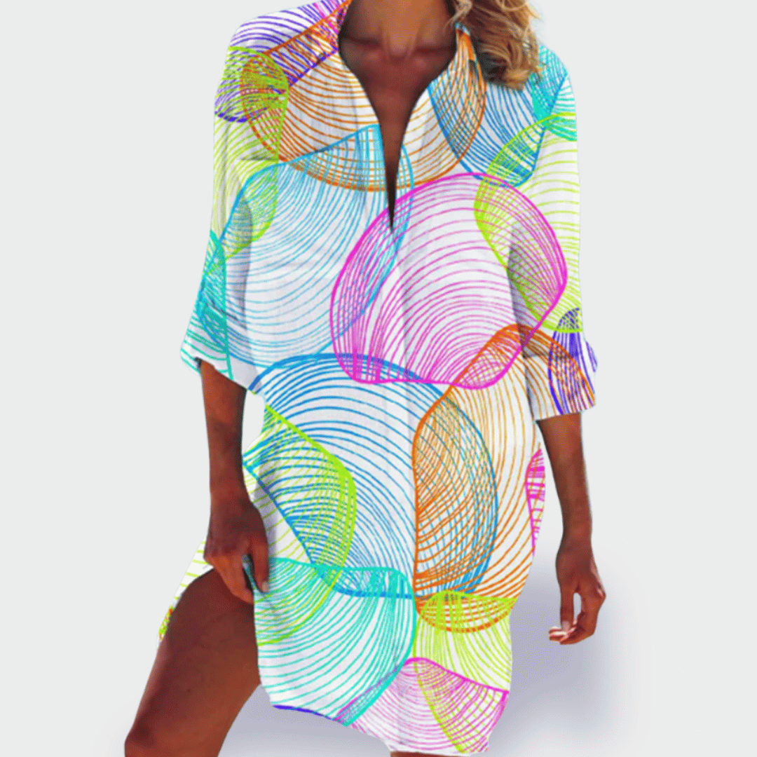 Lightweight women's vibrant summer dress, ideal for everyday casual wear & flattering comfort.