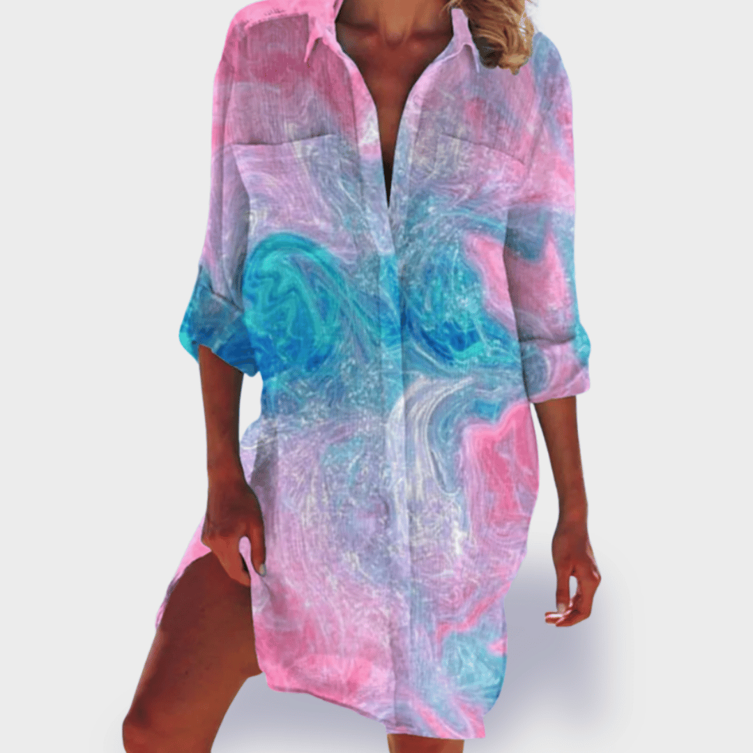 Bright & vibrant women's summer dress, lightweight and comfortable for a flattering casual look.