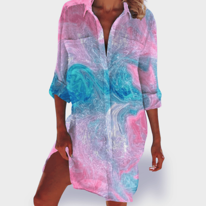 Bright & vibrant women's summer dress, lightweight and comfortable for a flattering casual look.