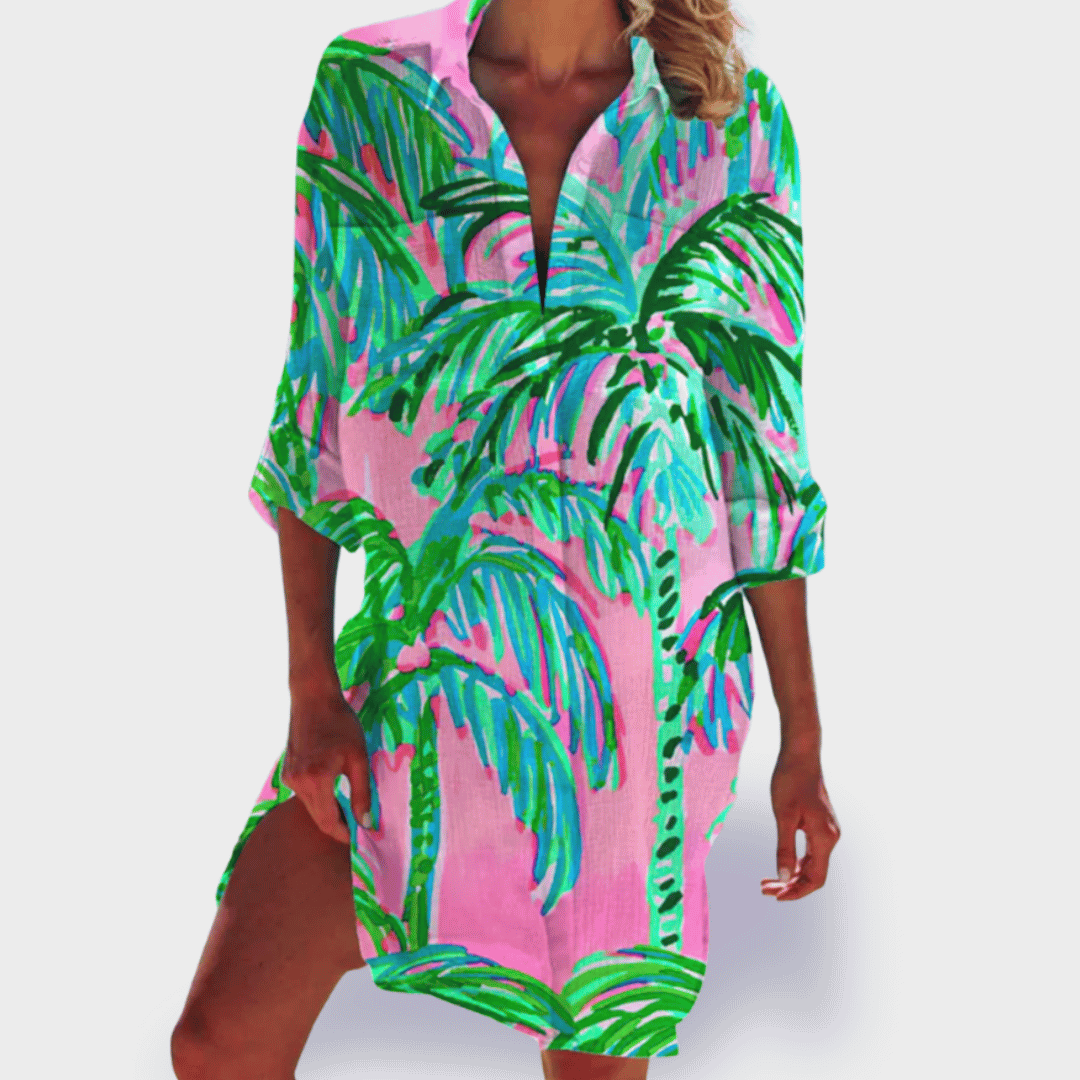 Comfortable, vibrant women's lightweight summer dress; flattering for casual holidays & daily wear.