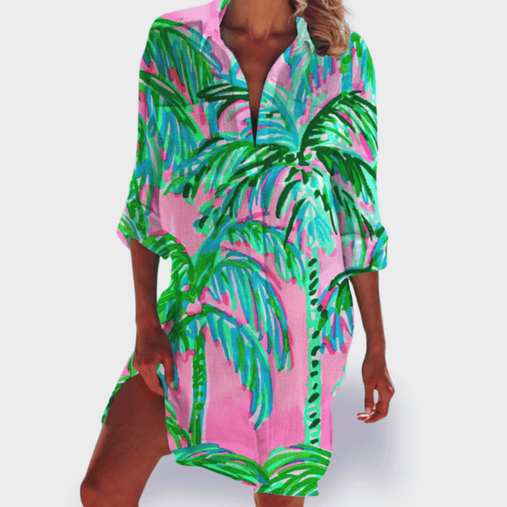 Comfortable, vibrant women's lightweight summer dress; flattering for casual holidays & daily wear.