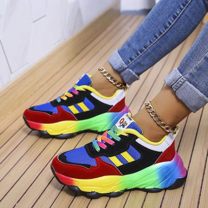 Vibrant women's orthopedic chunky sneakers with arch support for all-day comfort, perfect for walking.