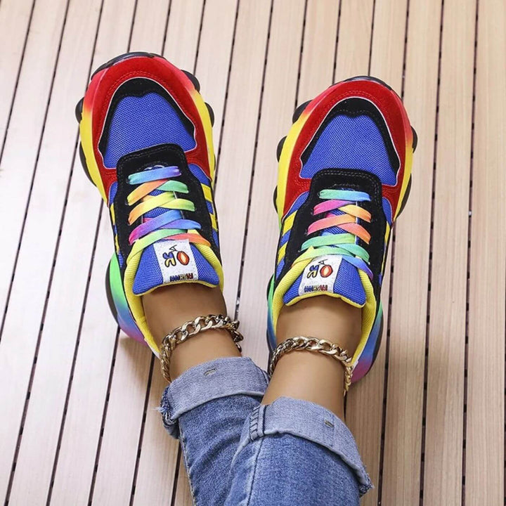 Orthopedic women's walking shoes, chunky style with vibrant colors, ensuring maximum comfort and support.