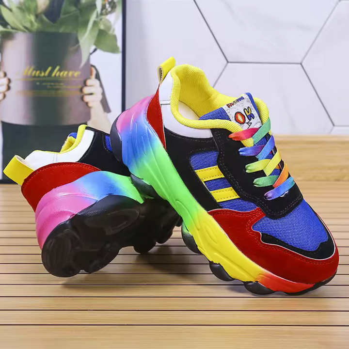 Stylish women's orthopedic chunky sneakers, multi-color design, perfect for all-day comfort & support.