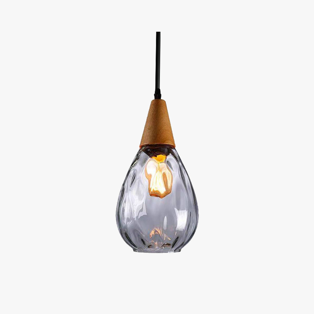 Vintage glass pendant light with natural wood accent, ideal for chic home decor and warm interior lighting.