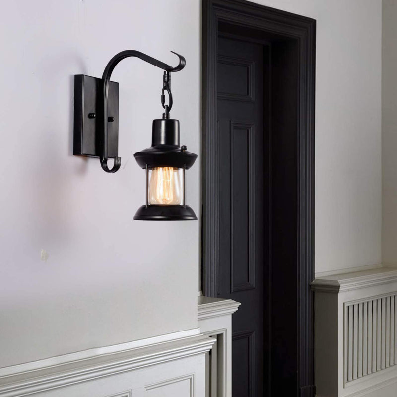 Exposed bulb industrial metal wall lamp, vintage design for home decor.