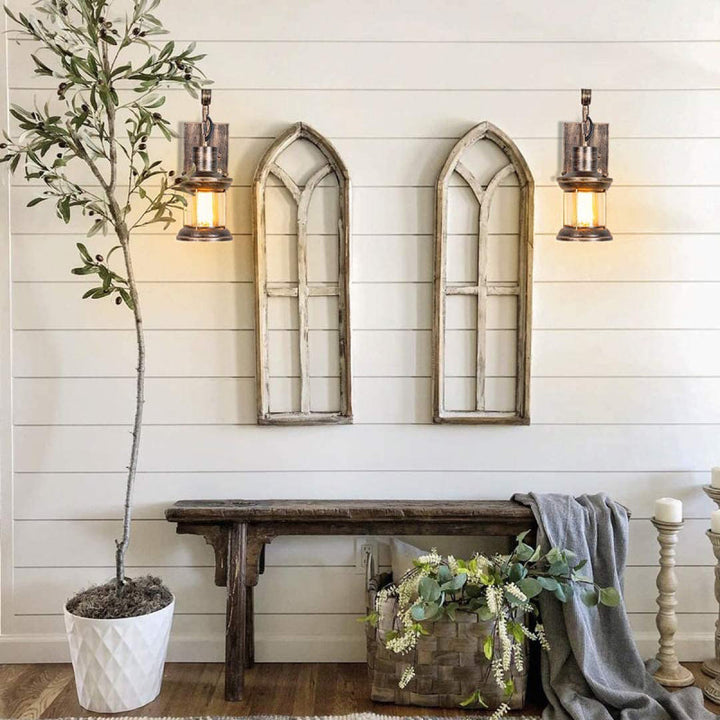 Heavy-duty vintage industrial metal wall sconce, adds character to any space.