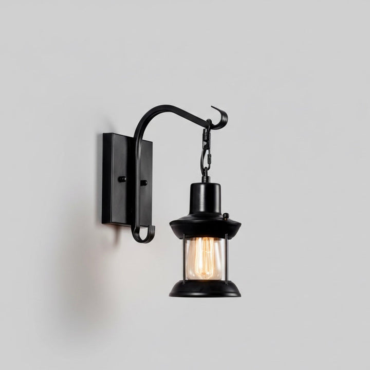Retro industrial metal wall lamp, perfect for indoor hallway lighting.
