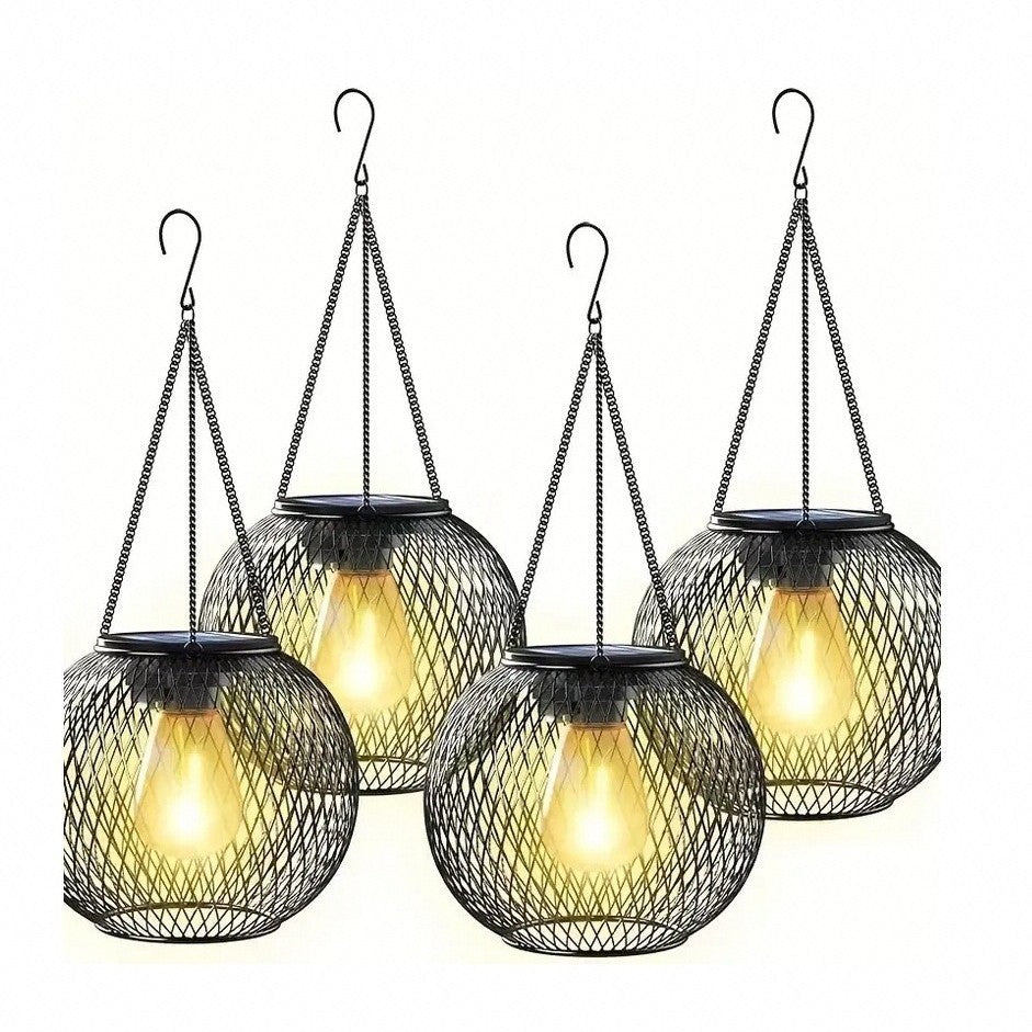 Vintage solar hanging lantern, outdoor LED light for patio & garden decor.