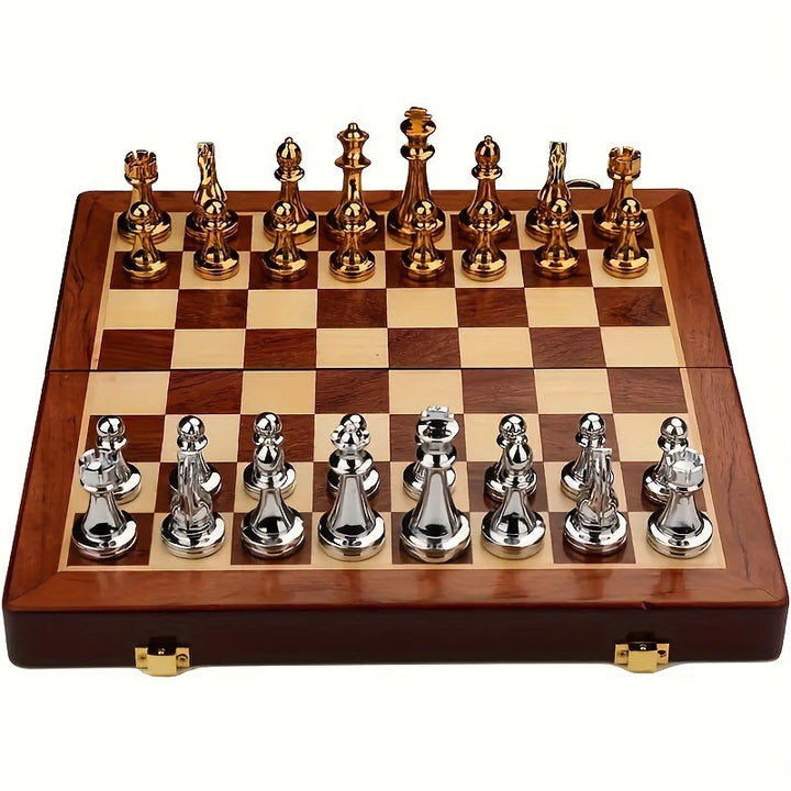 Decorative wooden chess set, a unique gift for gamers. Enjoy classic board game fun with this vintage design.
