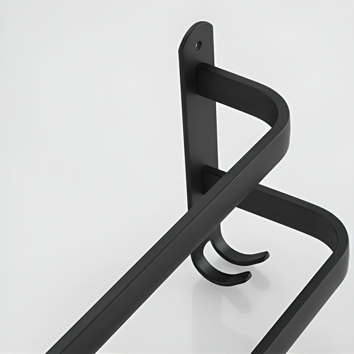 Detail of rust-resistant stainless steel wall-mounted towel rack bars, showing sturdy, space-saving bathroom storage.