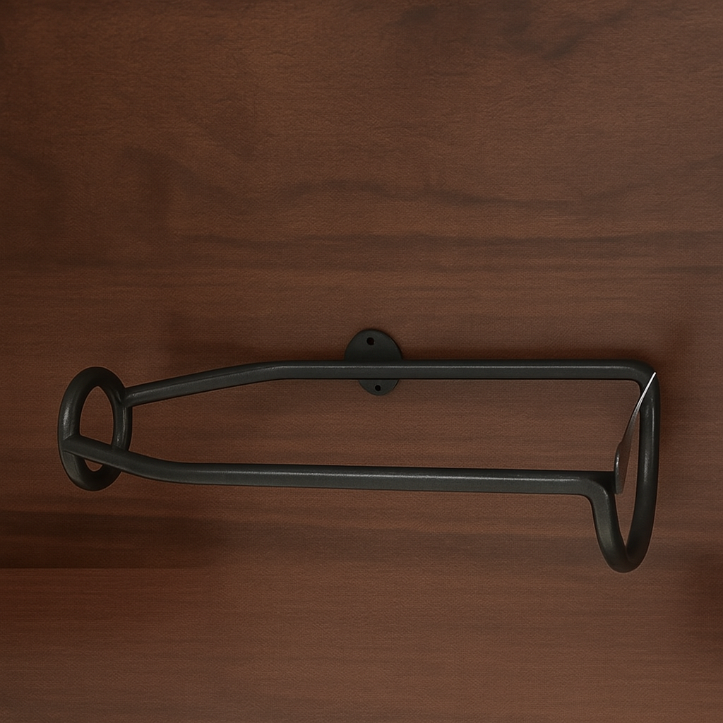 Modern iron wine rack, wall mounted for bottle storage. Perfect for kitchen, home bar or restaurant display, gold accent.