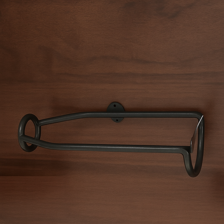 Modern iron wine rack, wall mounted for bottle storage. Perfect for kitchen, home bar or restaurant display, gold accent.