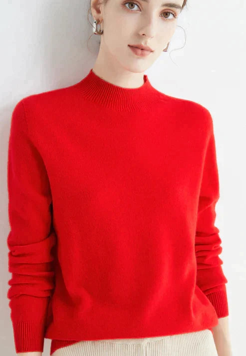 Cozy women's knit jumper, a warm long-sleeve sweater for casual autumn and winter fashion outfits.