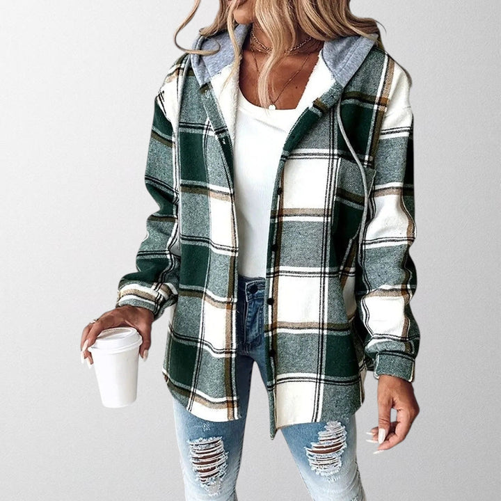 Cozy & warm women's hooded jacket, essential for winter fashion. Stylish outerwear for everyday comfort and layering.