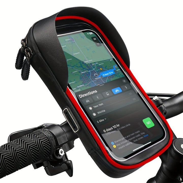 Durable waterproof bike phone holder, 360° rotation, ideal for outdoor motorcycle & bicycle navigation.