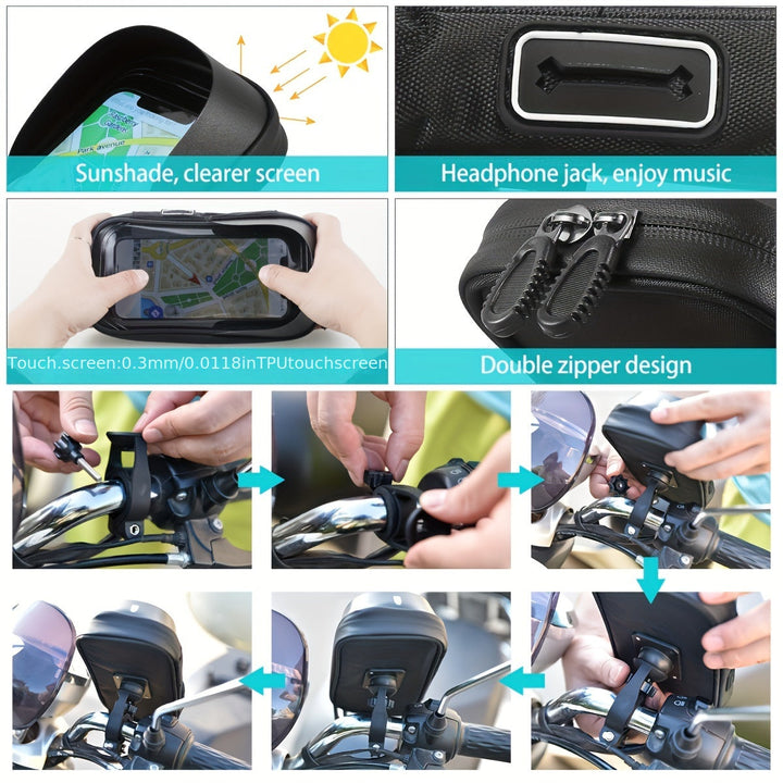Secure waterproof phone holder for e-bikes & motorcycles, 360° rotation, keeps phone safe & visible.