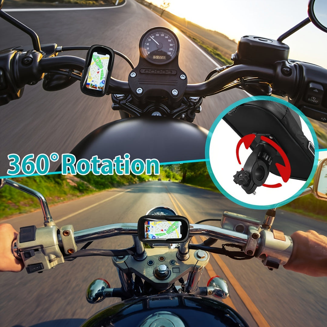 Universal waterproof bicycle phone holder, 360° rotating handlebar bag for easy outdoor navigation.
