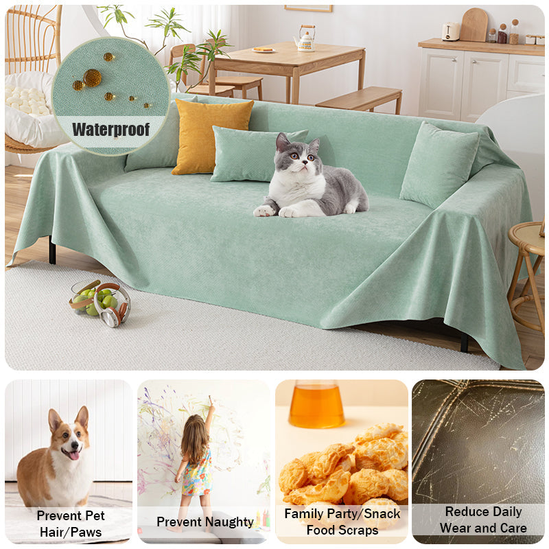 Comfortable & waterproof chenille sofa protector, great for pet-friendly homes. All season living room style.