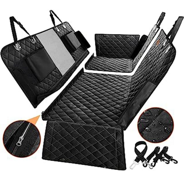 Waterproof dog car seat cover for backseat protection. Durable pet hammock keeps your car clean during dog travel.