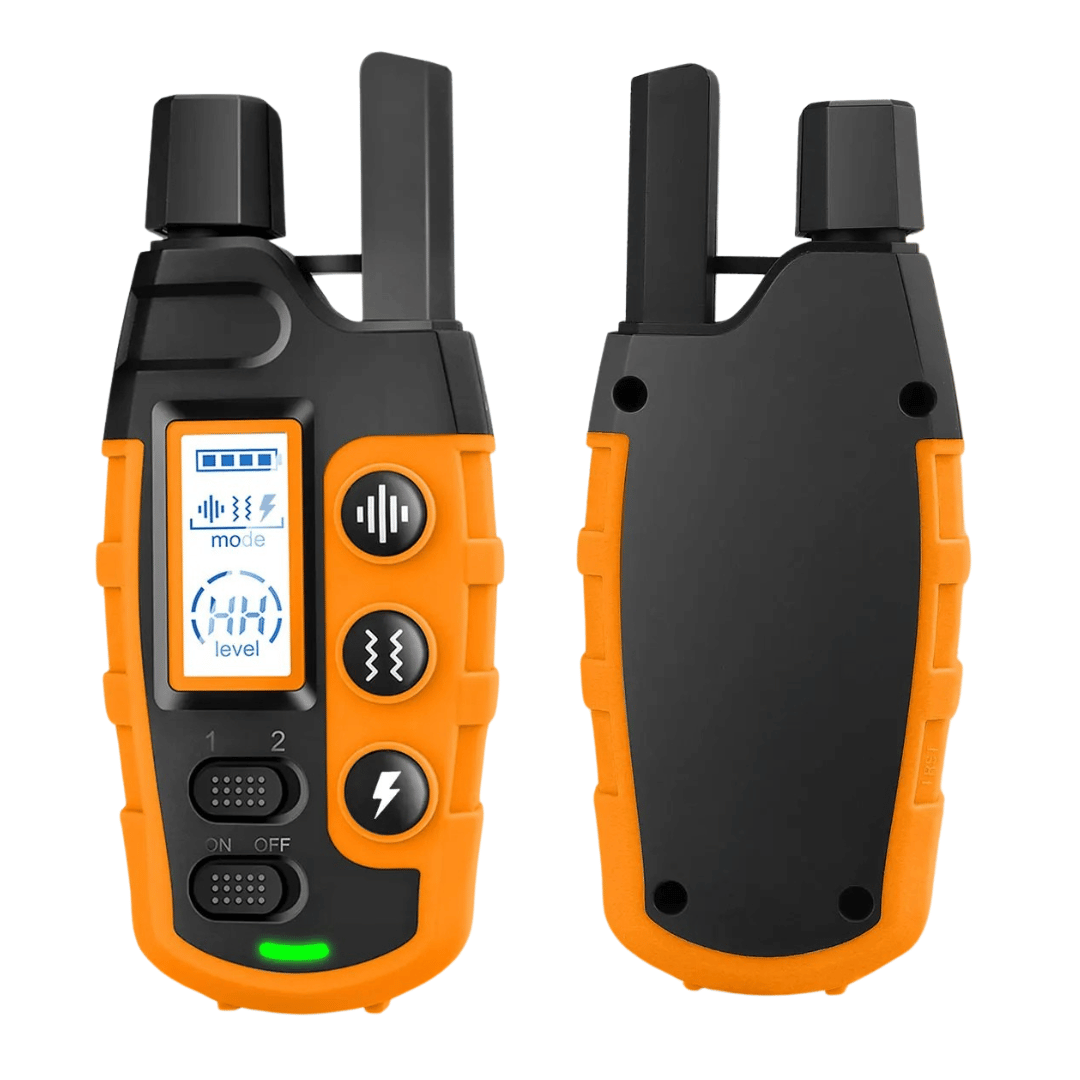 Remote training collar, waterproof & rechargeable, ideal for dog obedience, walking, & outdoor use.
