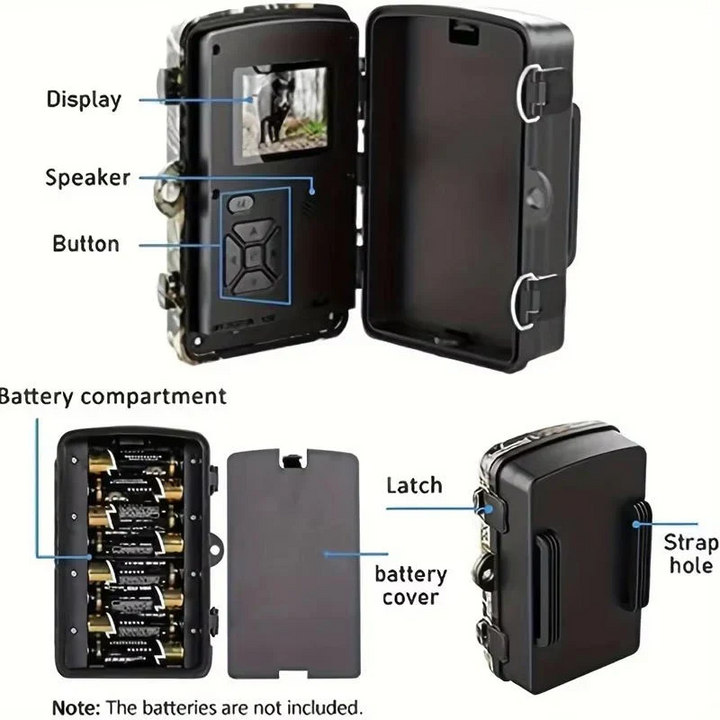 Weatherproof trail camera, capturing HD video & photos with advanced night vision.