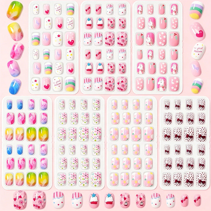 Cute women's cartoon press-on nails with whimsical designs. Perfect false nail art for an easy, stylish DIY manicure.