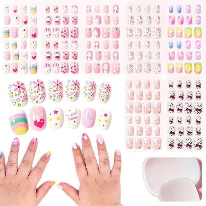 Fun cartoon press-on nails for women, featuring whimsical designs. Quick & easy false nail application for a playful look.