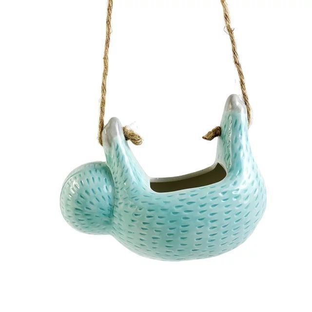 Cute ceramic sloth hanging flowerpot. Ideal animal themed indoor planter for succulents & small plants.