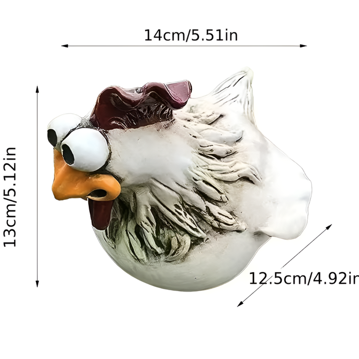 Decorative whimsical rooster statue. Perfect resin yard art ornament for garden fence and patio areas.