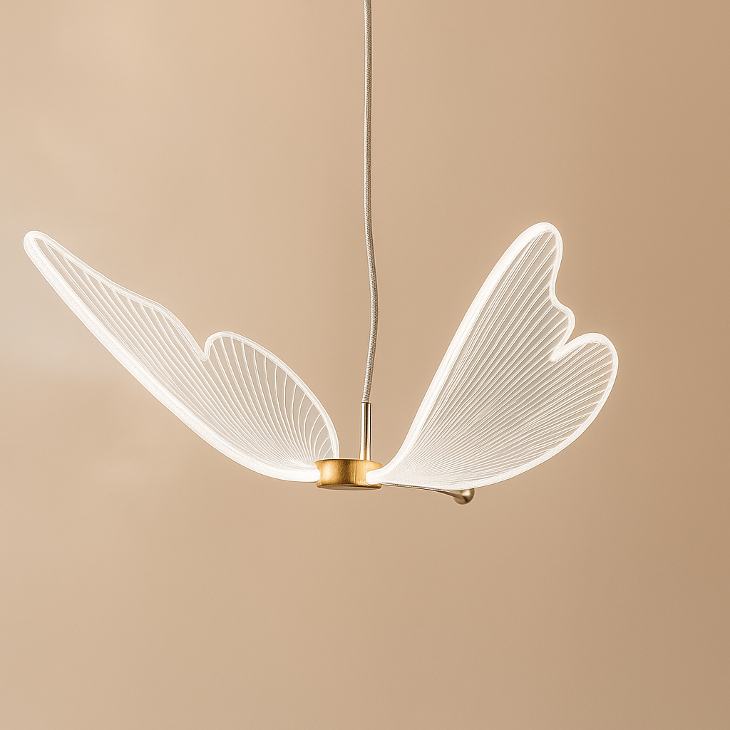 Charming LED butterfly pendant lamp, providing whimsical ambient light for a magical kids' room or nursery lighting.