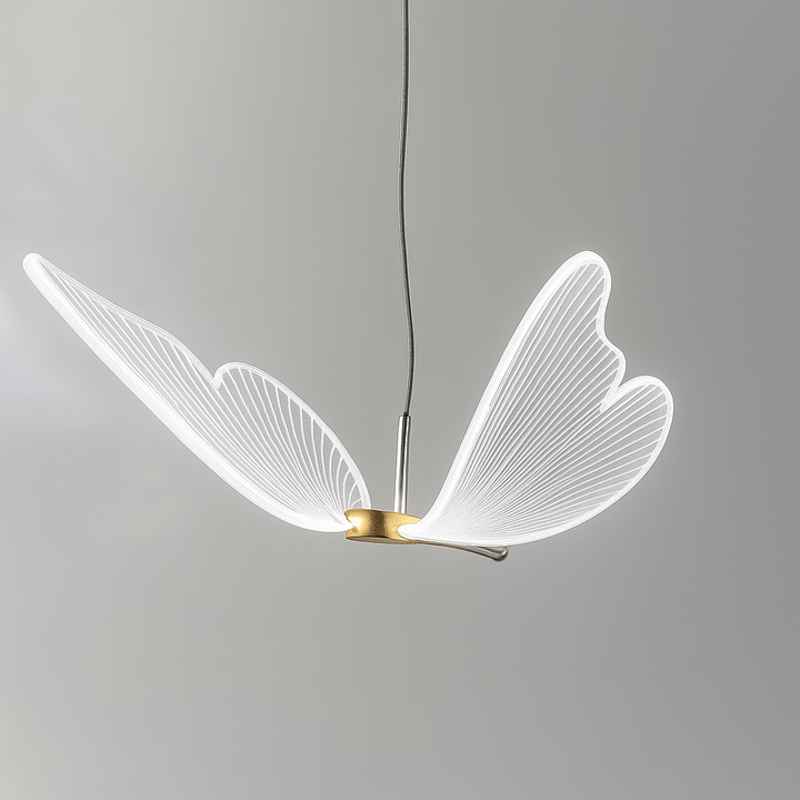 New magical LED butterfly pendant lamp for kids' rooms, a decorative glass & metal nursery light with adjustable height.