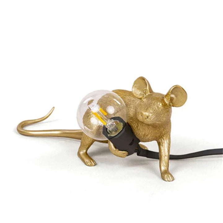 Whimsical rat lamp, a decorative resin table light that adds a unique touch and ambient glow.