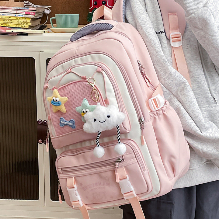 Whimsical women's backpack with decorative patterns, perfect for everyday fashion and style.