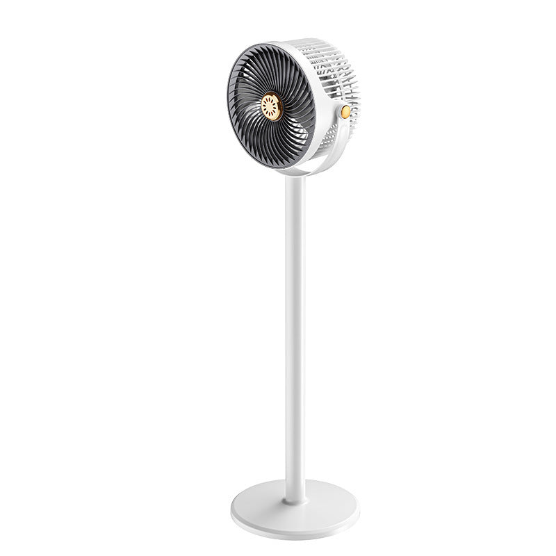 White 360-degree rotating pedestal fan with remote control for high-performance home or office cooling & air circulation.