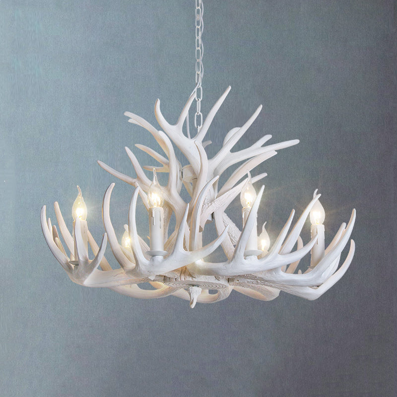 White Antler Chandelier - Rustic Home Lighting Fixture. Perfect for farmhouse or lodge decor.