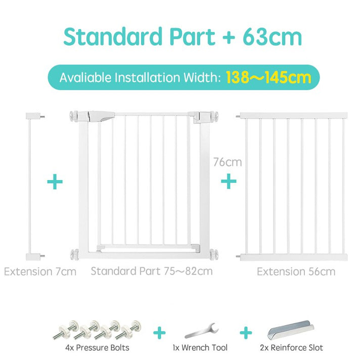 Secure child safety gate, pressure mounted for stairs, hallways, & baby protection.