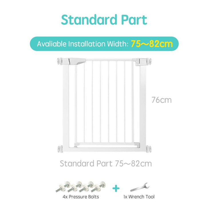 Secure baby stair gate, pressure mounted safety barrier for home security & kid safety.