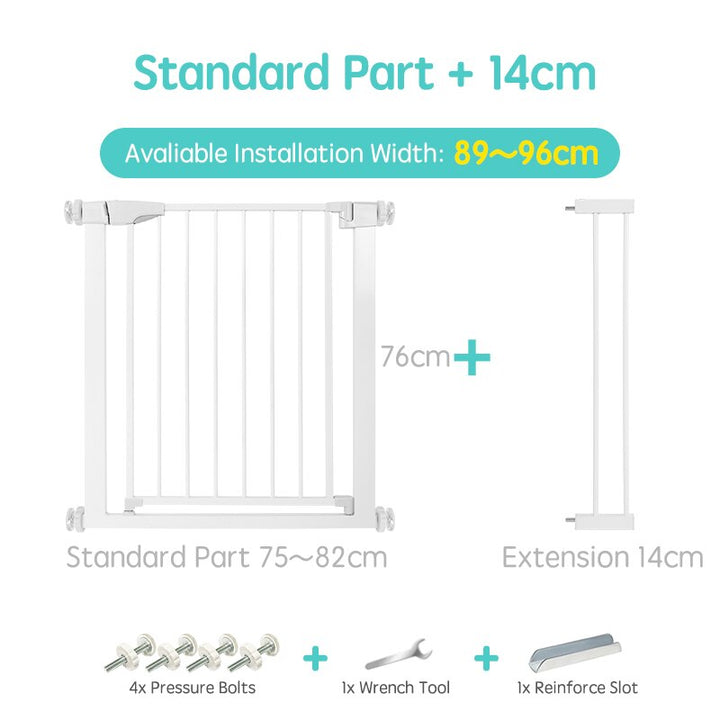 Durable white child safety gate, ideal for stairs, providing peace of mind for parents.