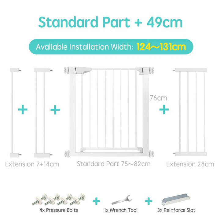 Safety barrier stair gate, pressure mounted for easy installation & child security.
