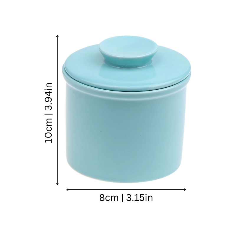 Elegant ceramic butter crock, a water-sealed dish designed to keep butter fresh without refrigeration.
