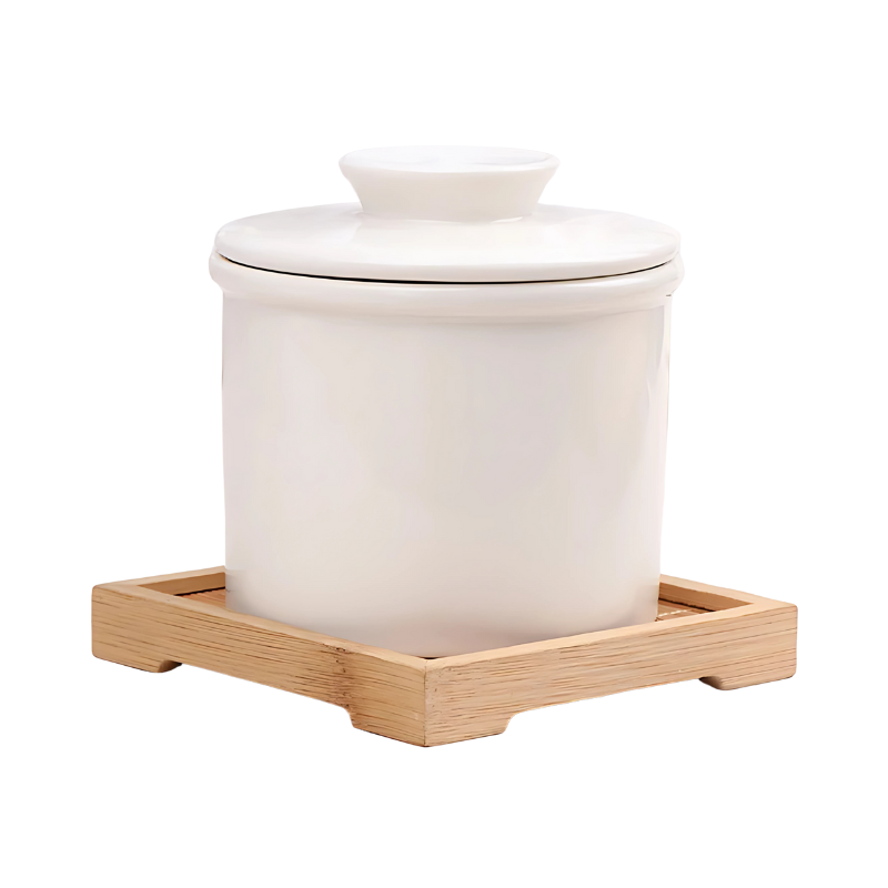 Home essential: water-sealed ceramic butter keeper, a stylish and functional food storage solution for butter.