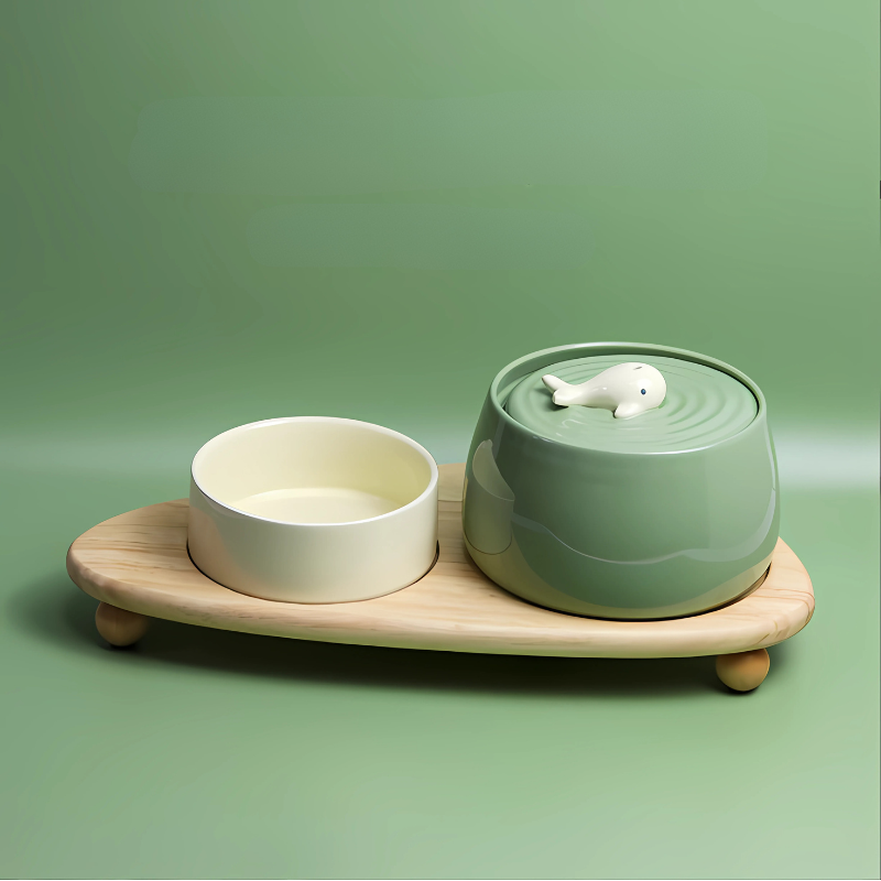 Elegant ceramic cat & dog fountain with multi-layer filtration, ensuring clean, fresh drinking water. Quiet operation.