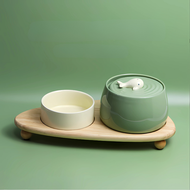 Elegant ceramic cat & dog fountain with multi-layer filtration, ensuring clean, fresh drinking water. Quiet operation.