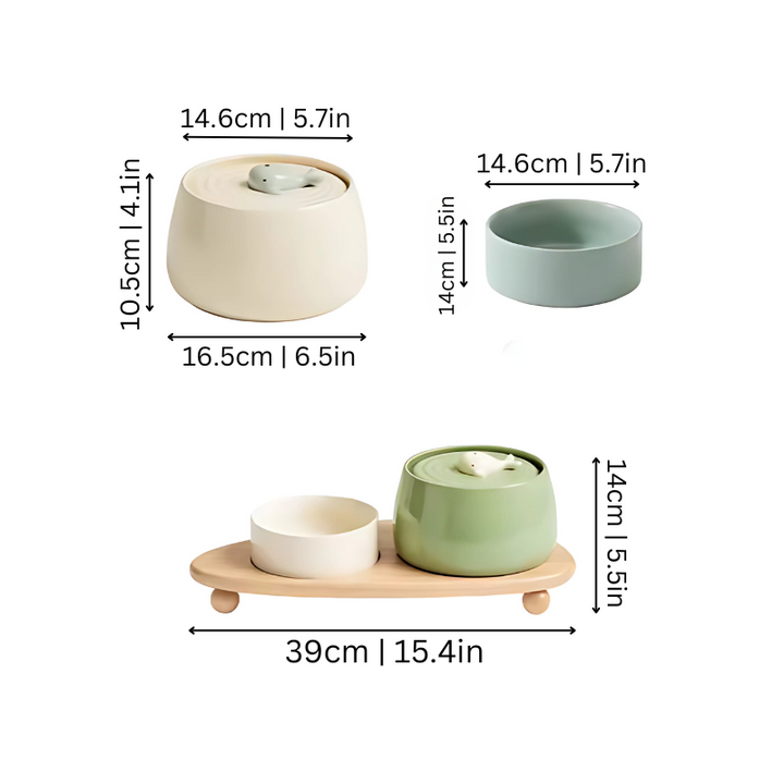 Quiet pet water dispenser, a white ceramic fountain for cats and dogs with an advanced silent filtration system.