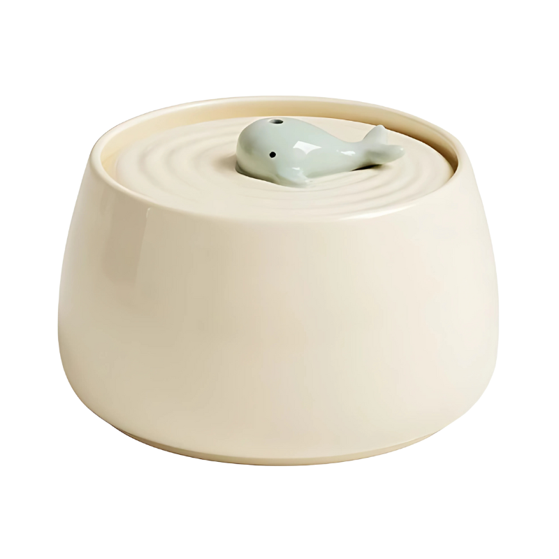 Durable ceramic pet fountain for healthy hydration. Features a silent pump & filtration for fresh, clean water.