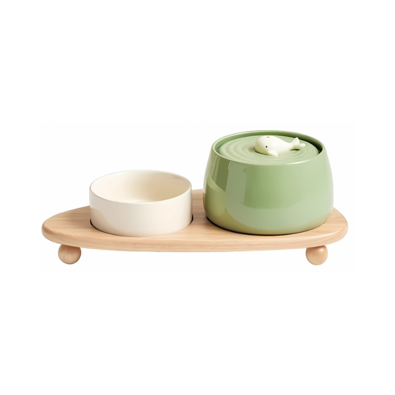 Clean white ceramic pet fountain, a quiet water dispenser with effective filtration for your cat's & dog's health.